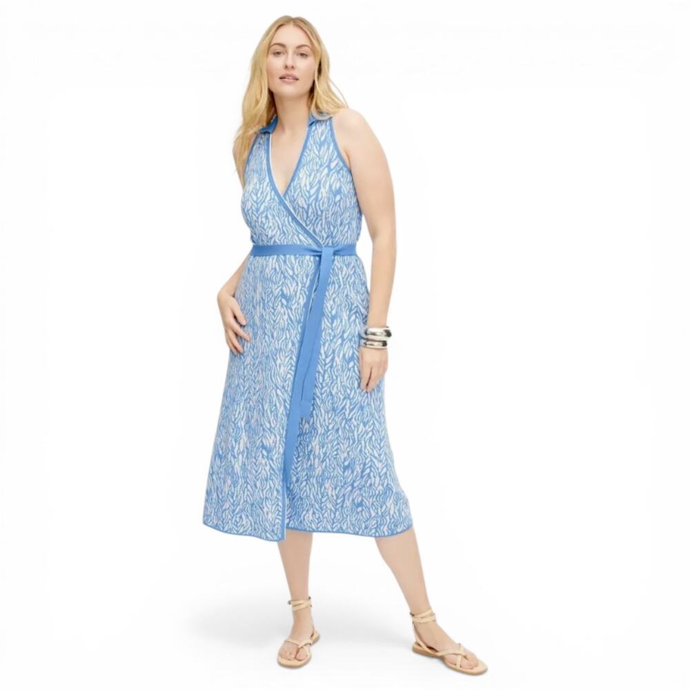 Diane Von Furstenberg for Target Collared Knit Wrap Dress Size 3X Sea Twig Blue
